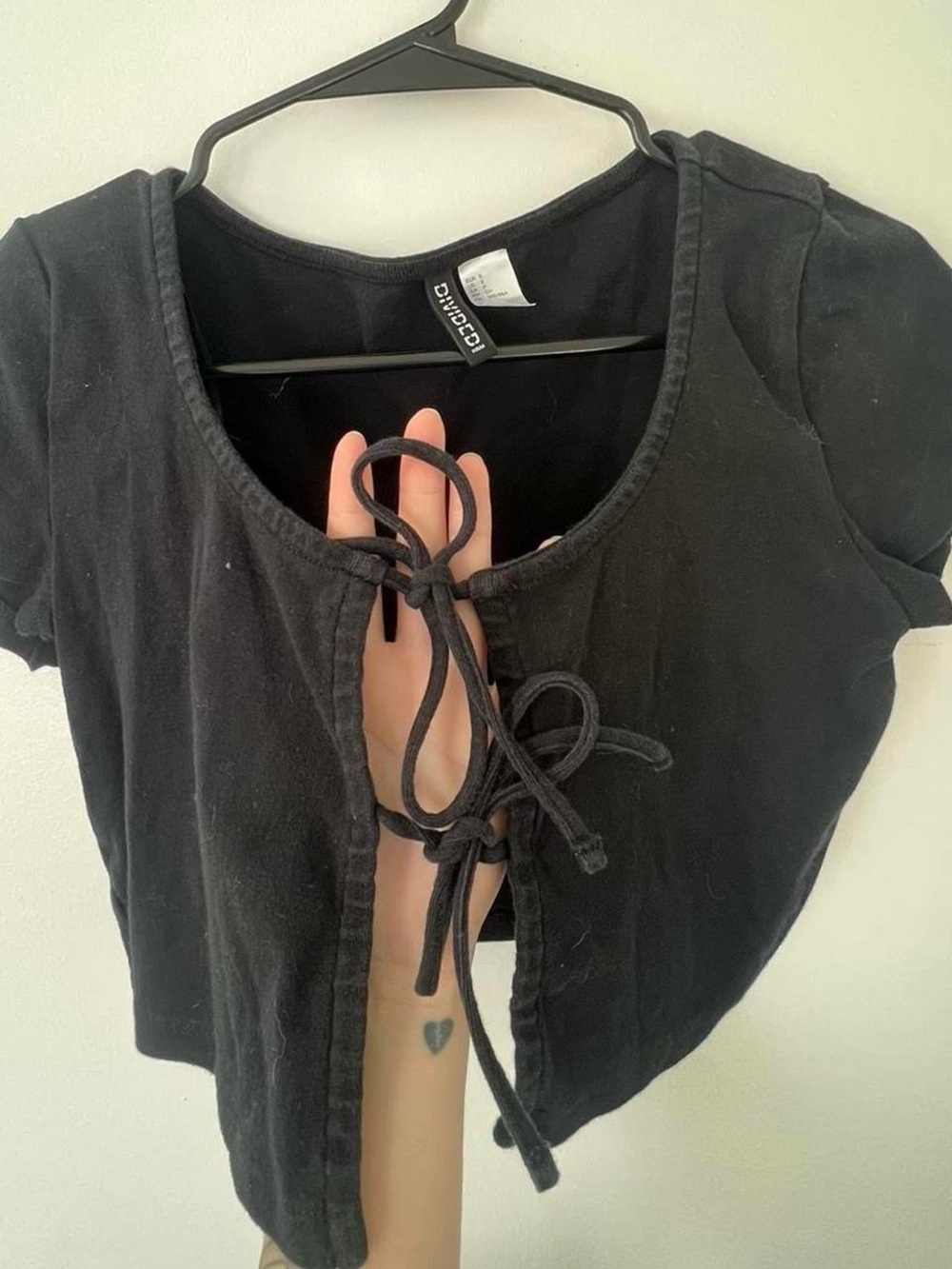 Divided Black Lace-Up Short Sleeve Crop Top